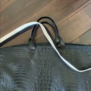 Black embossed croc duffle bag with stripe handle -perfect classic weekender